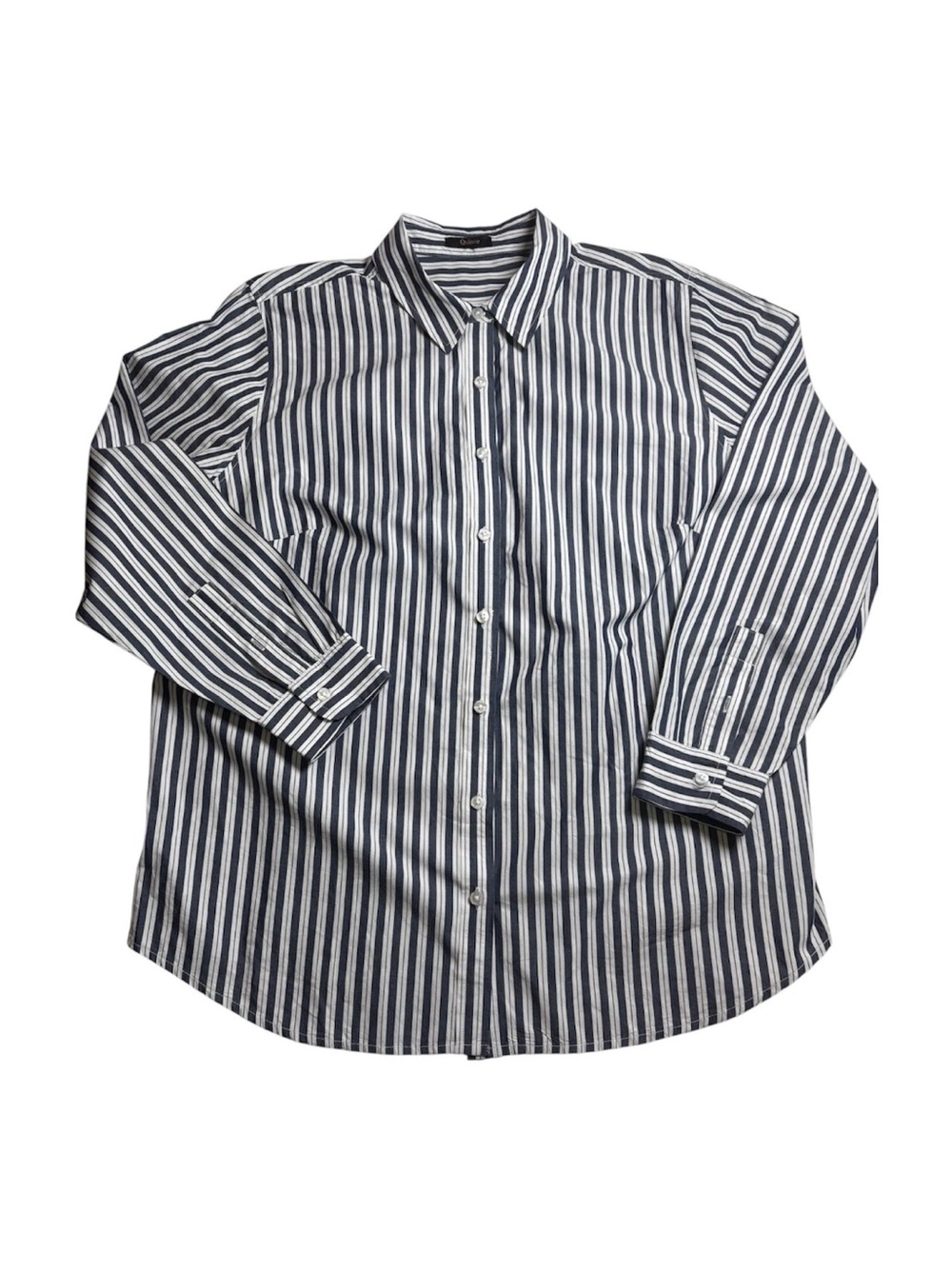 Quince Organic Cotton Poplin LS Shirt Womens 2X Hudson Stripe Navy White Preppy